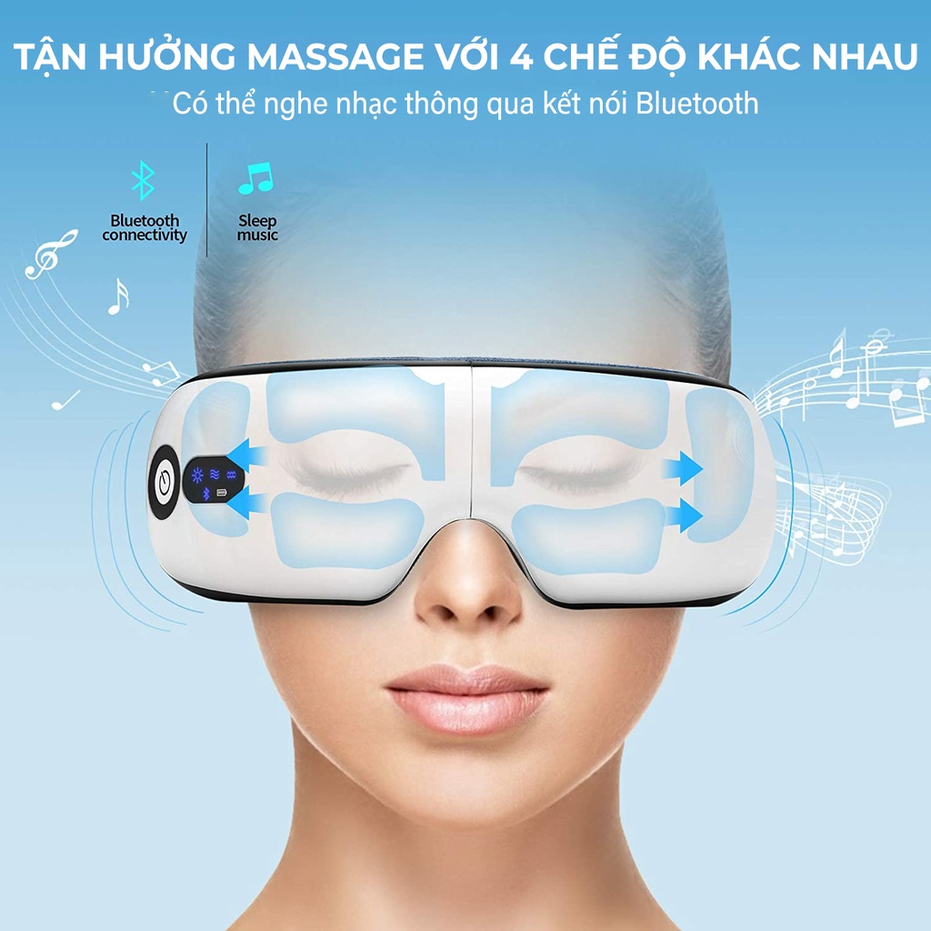 Máy Massage Mắt 8S Cao Cấp, 5 Chế Độ Massage, Chườm Mắt, Massage Bằng Túi Khí 9D, Rung Đa Tần Kèm Nhạc Bluetooth