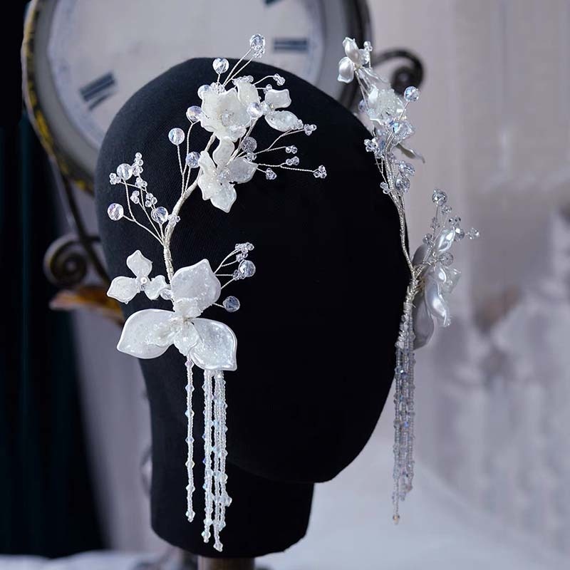 Khuyên Vành Tai Cô Dâu Đính Đá Pha Lê Hình Hoa Tua Rua