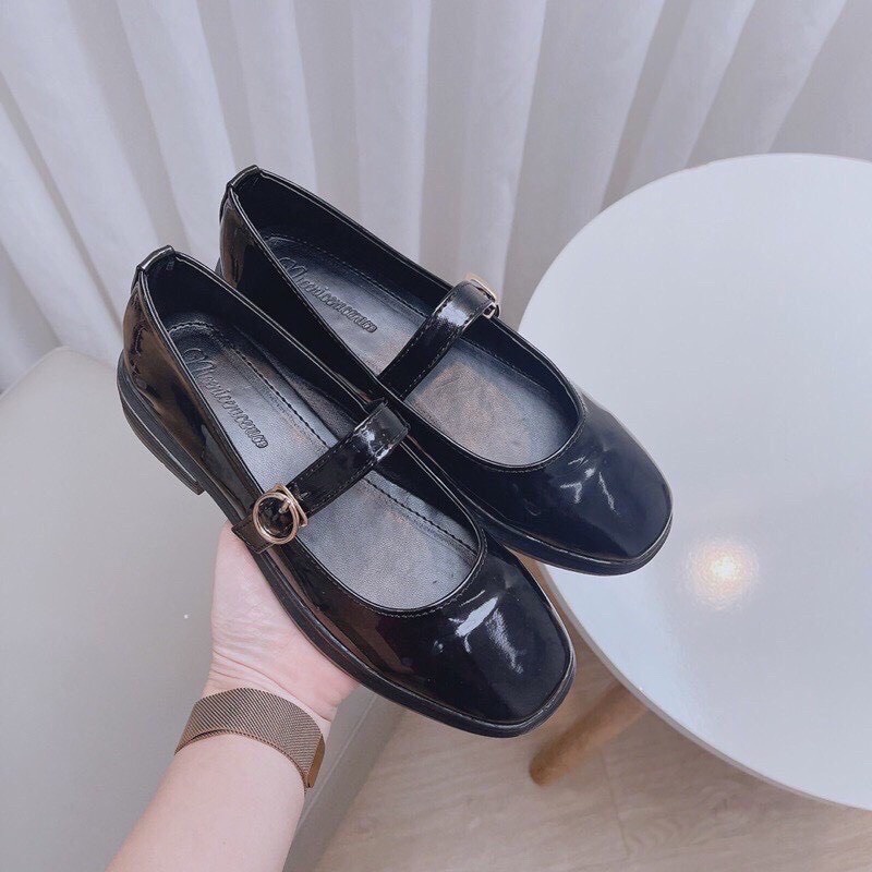 Giày búp bê nữ ulzzang đẹp phối quai cài đế 2cm da mềm đơn giản cực xinh