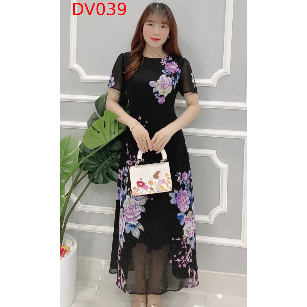 Đầm thiết kế Dori hoạ tiết hoa voan lụa nhập khẩu cao cấp DV039