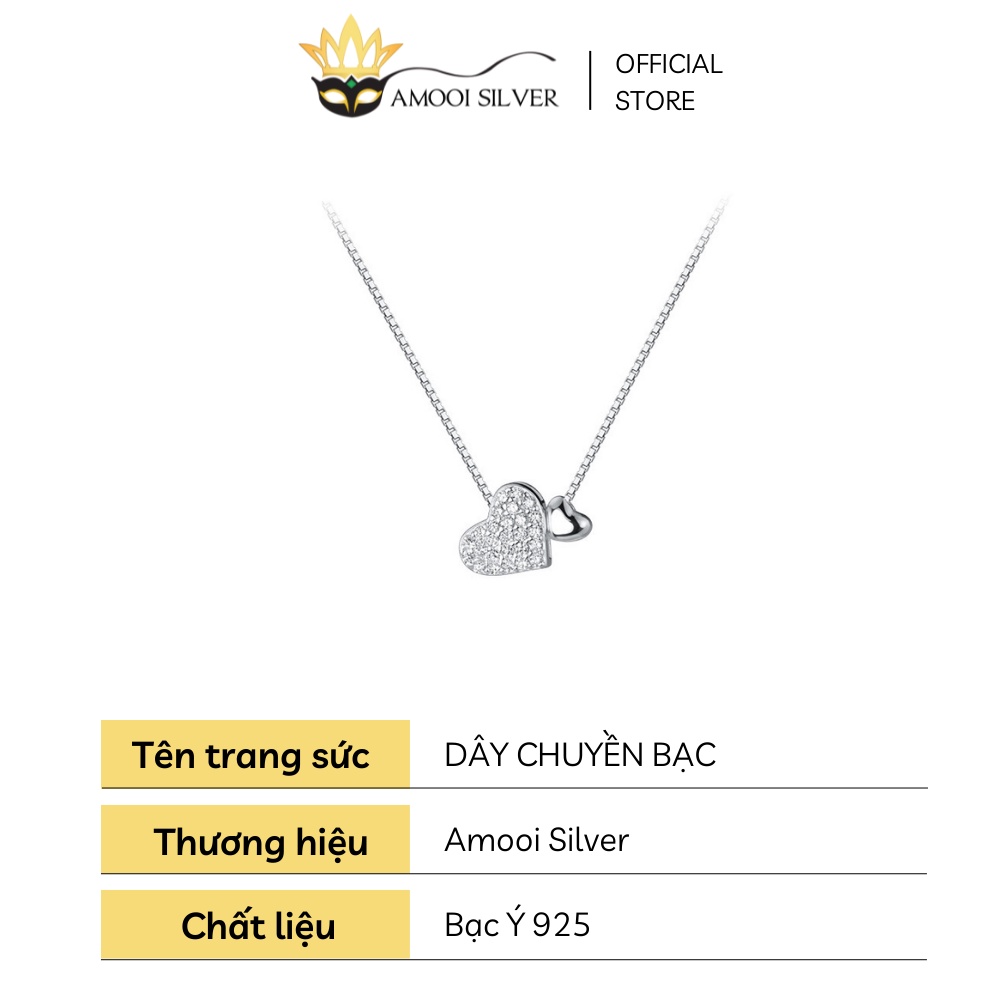 Dây chuyền bạc S925 - Vòng Cổ Bạc Hình Đôi Trái Tim - Amooi Silver AD124