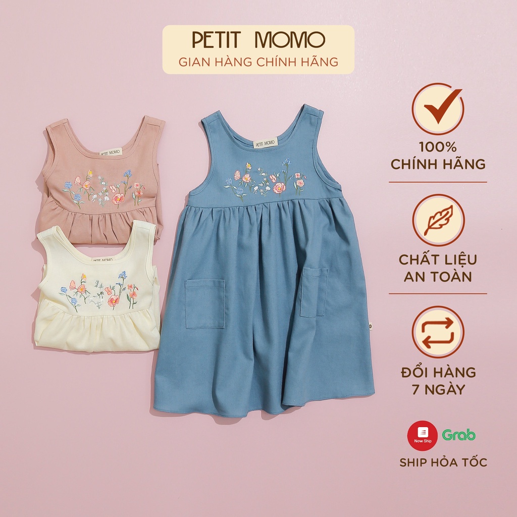 Váy 3 Lỗ Điệu Đà Cho Bé Gái (1 - 6 Tuổi) Petit Momo Màu Sắc Chất Liệu Vải Thô Siêu Mát Hoạ Tiết Hoa Nhí Thêu Ngực H149
