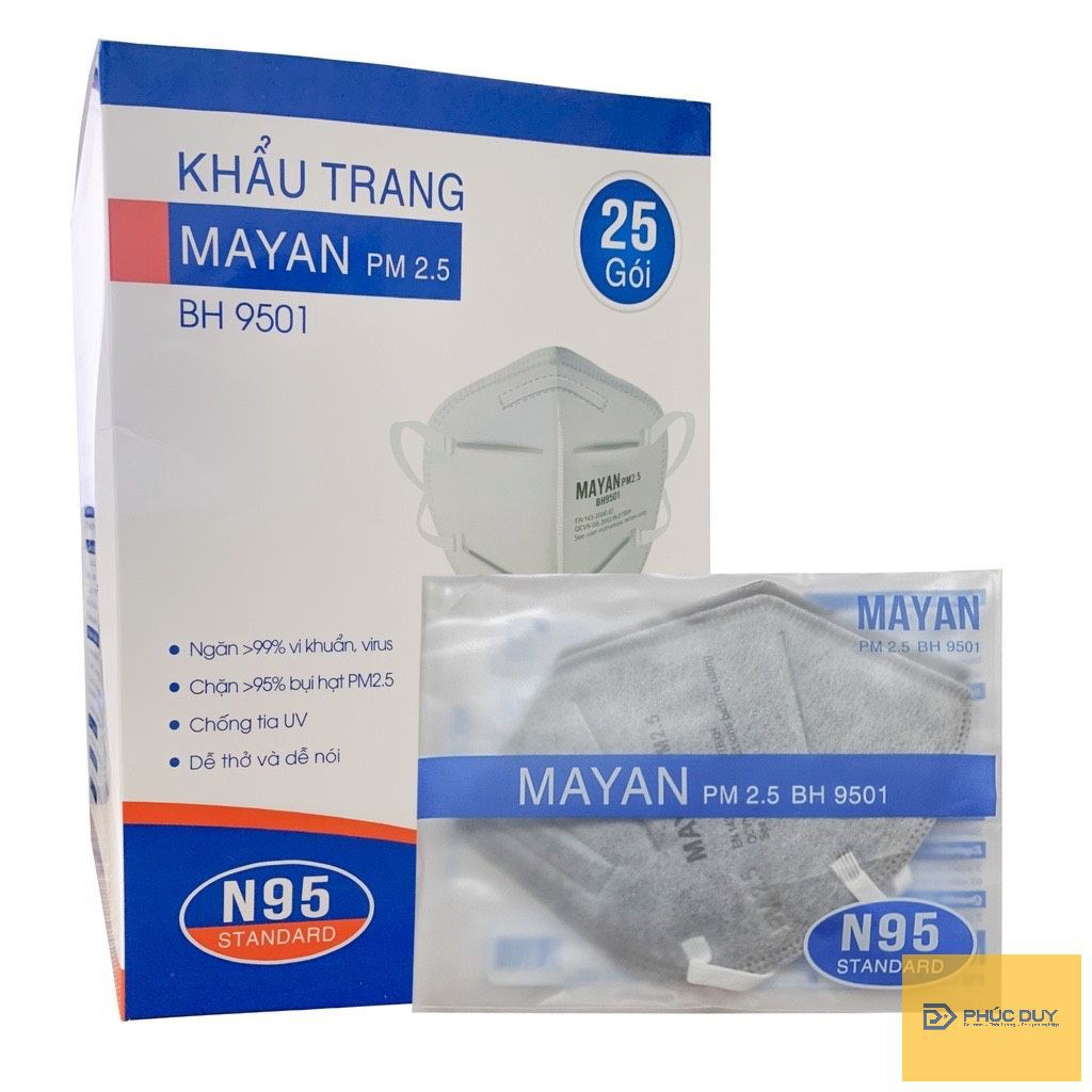 2 CÁI Khẩu Trang Mayan BH9501 THAN HOẠT TÍNH Chuẩn N95 Ngăn Vi Khuẩn 99%, Lọc Bụi 95% PM2.5