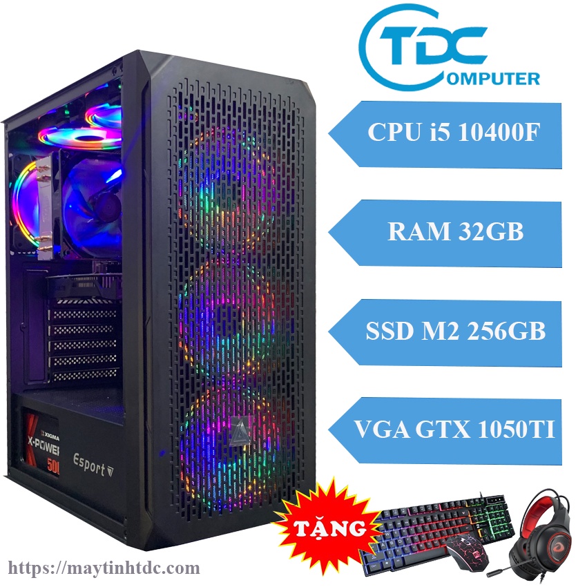 Máy tính chơi game PC Gaming cấu hình khủng CPU core i5 10400F, Ram 32GB,SSD M2 256GB, Card 1050TI + QUÀ TẶNG