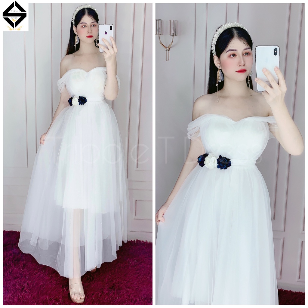 Đầm xoè dự tiệc rớt vai lưới siêu xinh TRIPBLE T DRESS -size M/L/XL ( ảnh/video thật) MS37V