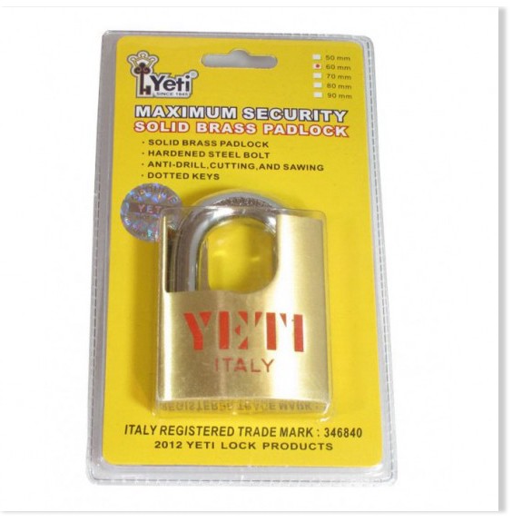 Ổ khóa chống cắt YETI 60mm (vàng) chính hãng Điện Gia Dụng Bảo Minh - Điện Gia Dụng Bảo Minh