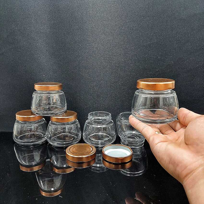 Lọ Thủy Tinh 150ML  nắp thiếc màu đồng – vai thon - Hủ Chưng Yến , đựng sữa chua, mỹ phẩm, gia vị