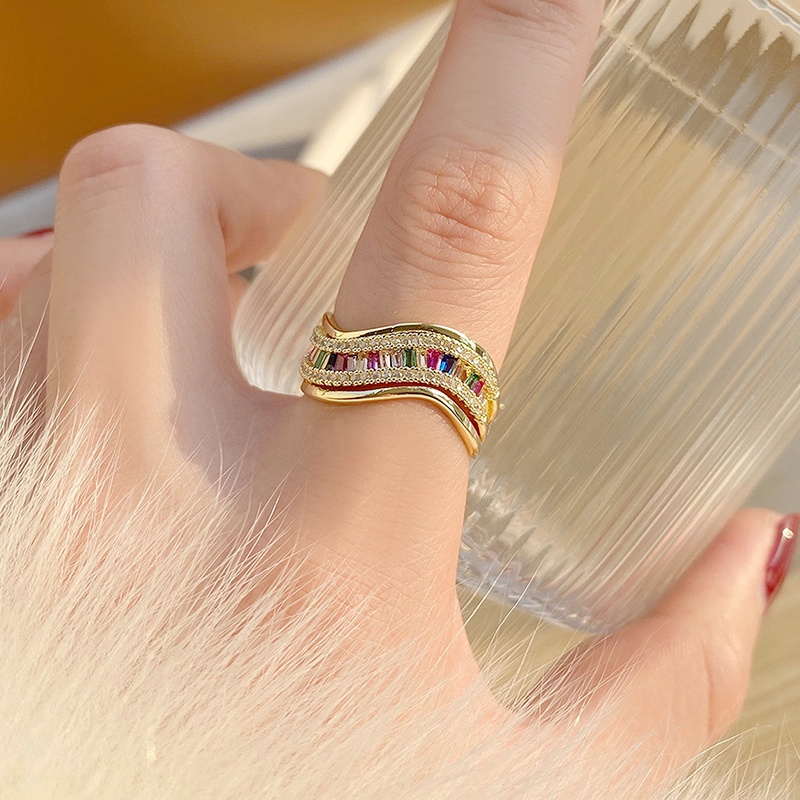 Nhẫn mạ vàng 18k đính đá zircon có thể điều chỉnh kích thước sang trọng cho nữ