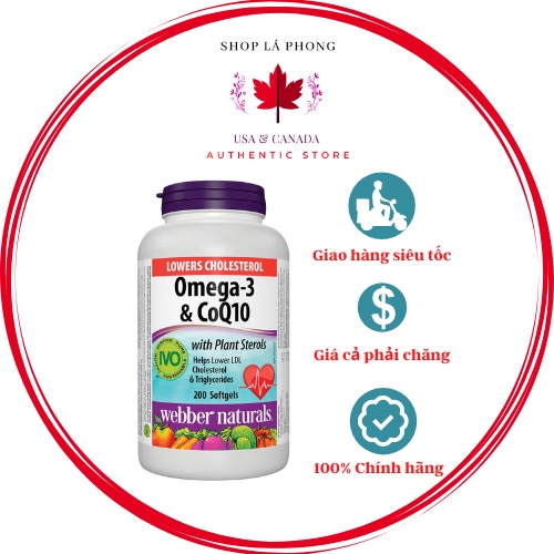 Viên Uống Omega-3 & CoQ10 bổ sung Plant Sterols của Webber Naturals (200 viên)