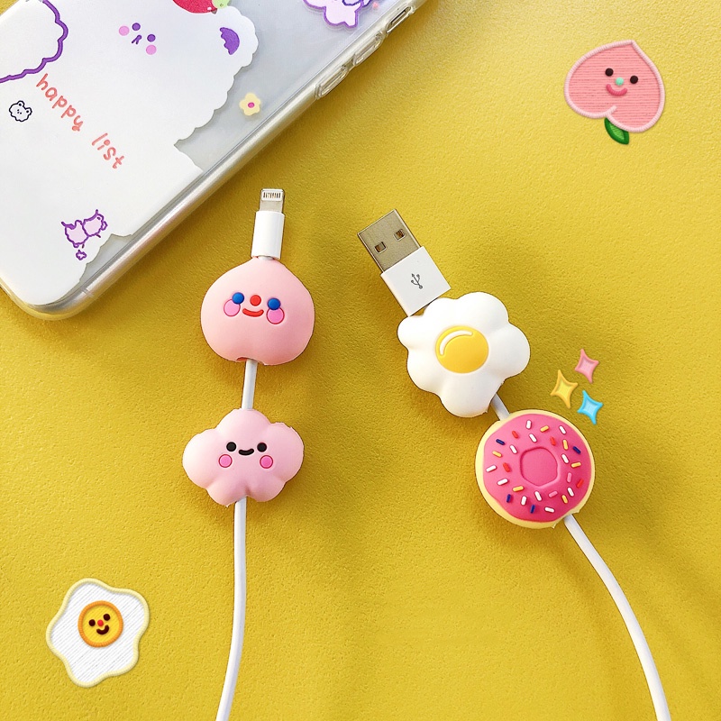 Vỏ Bọc Bảo Vệ Dây Cáp Sạc Bằng Silicon Dẻo Họa Tiết Hoạt Hình Dễ Thương Chống Vỡ / Vỡ Tiện Dụng
