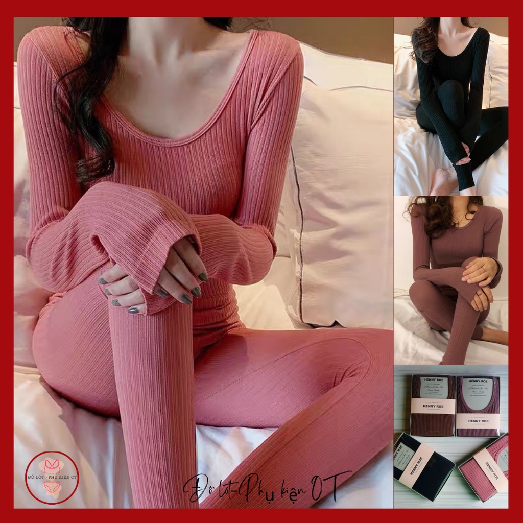 Bộ len tăm nữ giữ nhiệt thu đông nữ, bộ ngủ ở nhà siêu ấm áp quần áo mặc dài tay thời trang ulzzang BL01