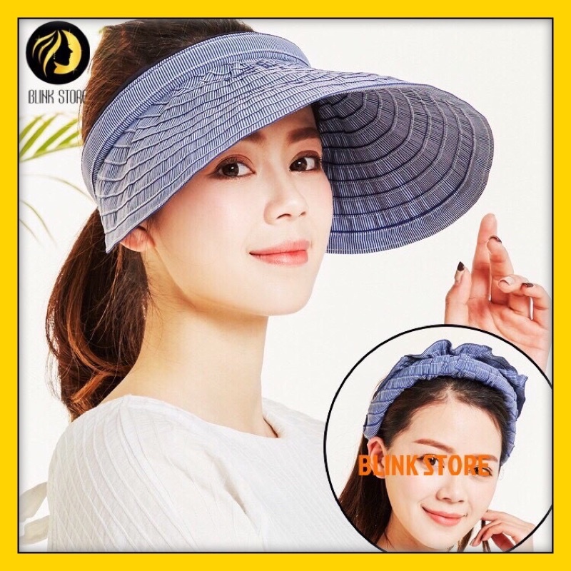 Mũ nón rộng vành gấp gọn thành bờm tóc 2 trong 1 chống nắng, ngăn tia UV, hở chóp, phù hợp du lịch, đi chơi