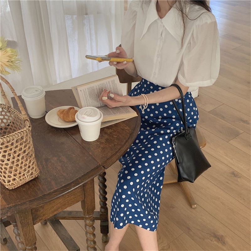 Bộ Áo Mỏng Dáng Chữ A + Chân Váy Chấm Bi Thời Trang Hàn Quốc 2022