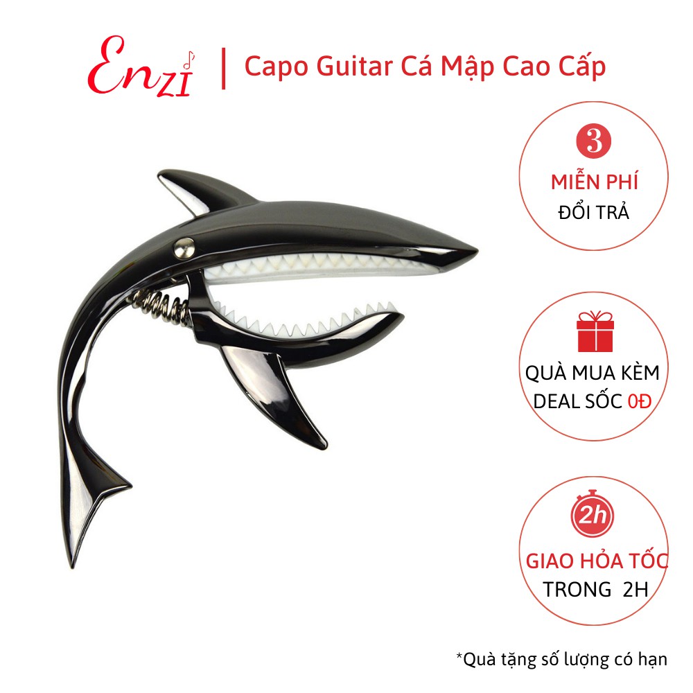 Kẹp capo guitar cá mập màu bạc mờ cho đàn guitar classic acoustic cao cấp Enzi