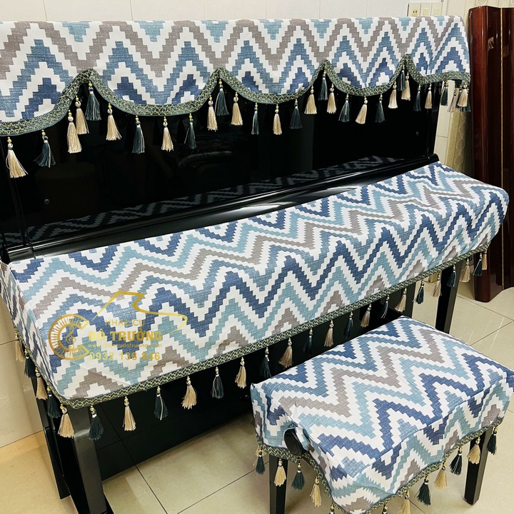 Khăn phủ đàn Piano mẫu tam cấp sọc kẻ Bắc Âu hiện đại