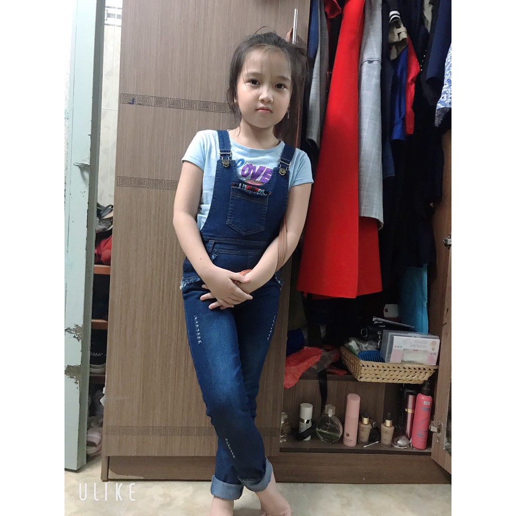 Yếm jean quần dài bé gái size cực đại diện Noel và Tết