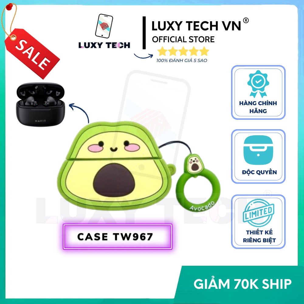 【ỐP BƠ XANH】Case Vỏ Ốp HAVIT TW967 Bao Đựng Tai Nghe Không Dây Bluetooth TrueWireless Cao Cấp, Chống Va Đập