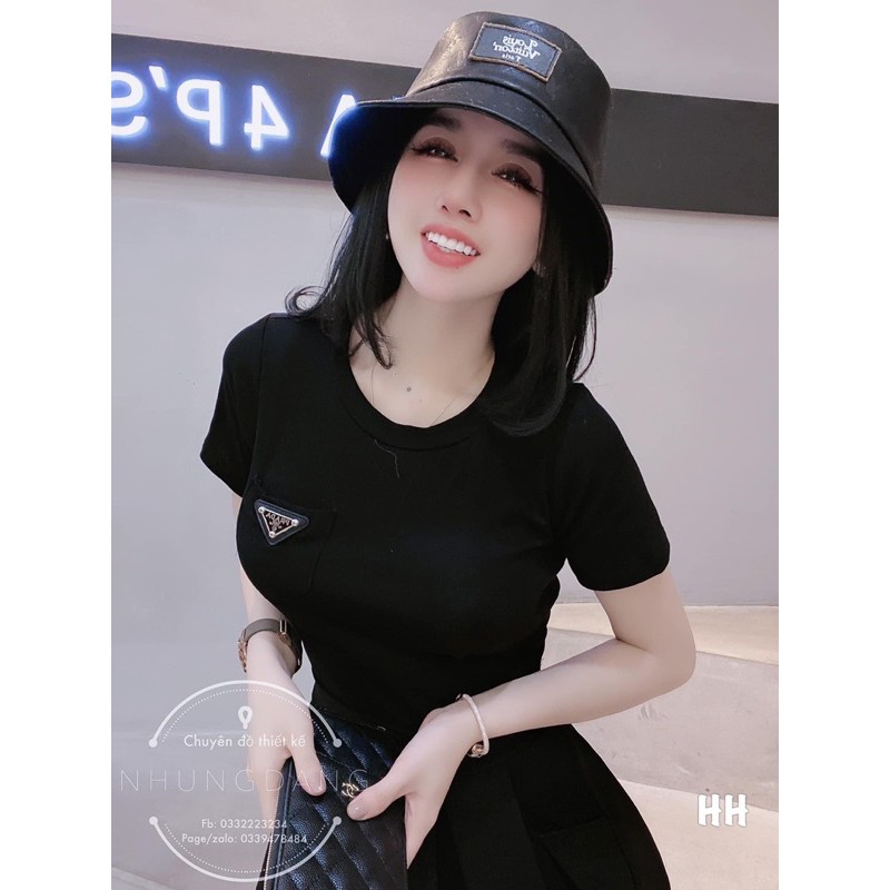 Áo thun ôm cổ tròn túi ngực, Áo phông cổ tròn ngắn tay dáng ôm vải cotton co giãn CS1060 - NhiNhi Shop