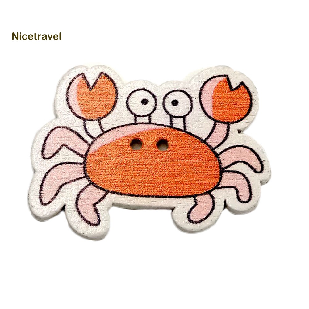 【 Set 50 Nút Gỗ 2 Lỗ Họa Tiết Cá Ngựa / Cua / Động Vật Hoạt Hình