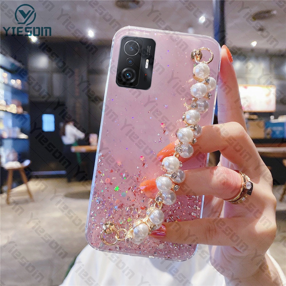 Sang Trọng ​Ốp Điện Thoại Silicone Mềm Trong Suốt Đính Kim Tuyến Kèm Dây Đeo Cho Xiaomi 12T 11T Pro Mi 12 Lite