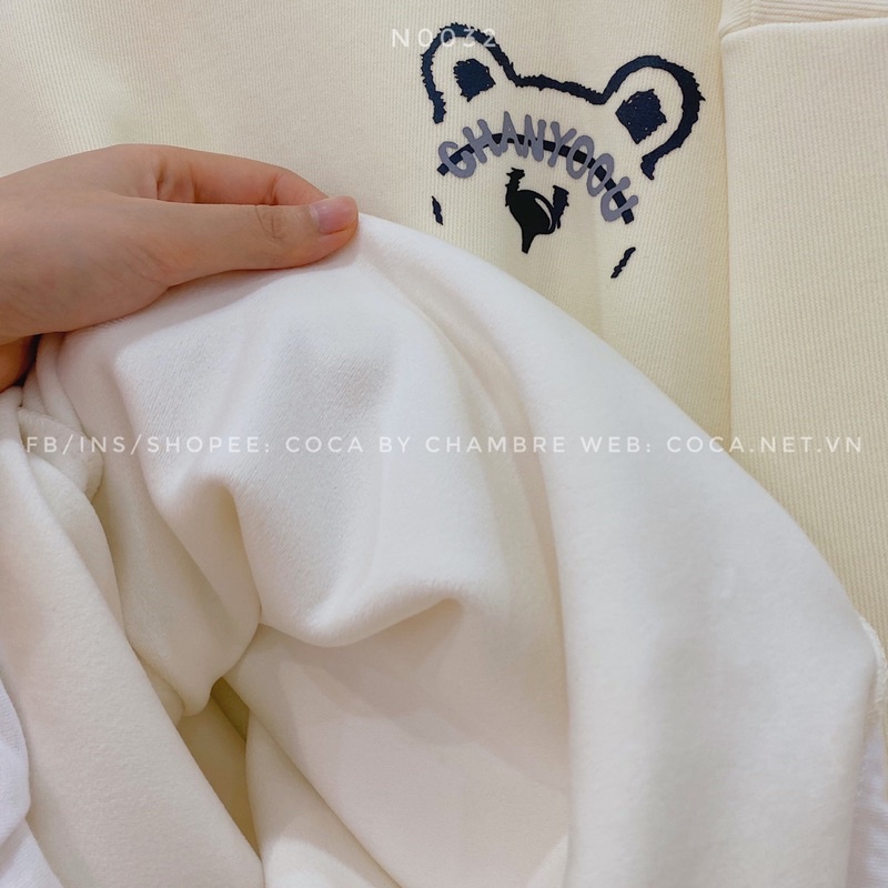 [N0032]🐻 Áo SWEATER nỉ lót lông phối liền vạt trắng CHANYOOU (Có sẵn/ảnh thật) | BigBuy360 - bigbuy360.vn