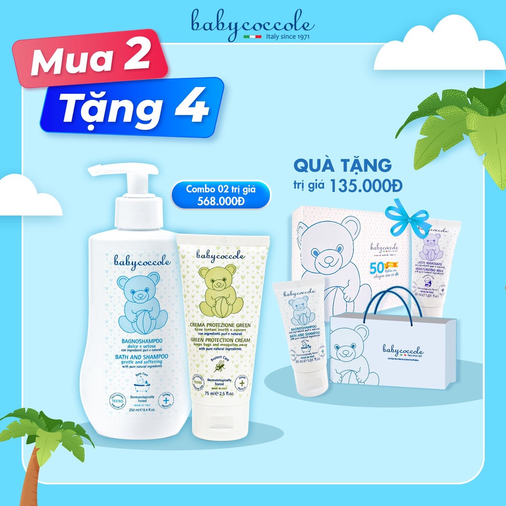 Combo hộp quà sữa tắm gội cho bé Babycoccole 0M+ (quà tặng trị giá 135k)