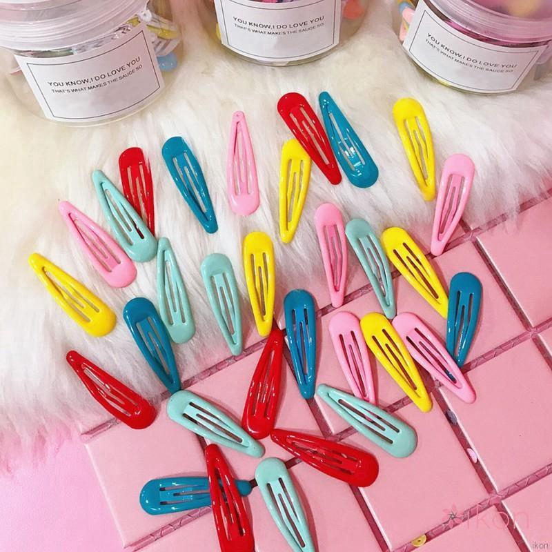 Set 30 kẹp tóc giọt nước màu trơn xinh xắn cho nữ
