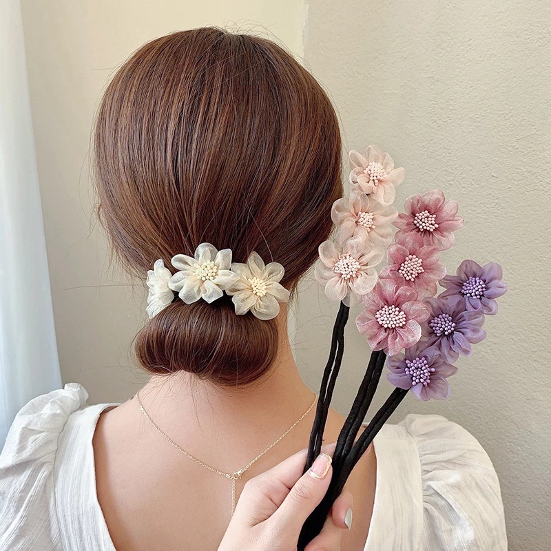GF Dây Buộc Tóc Vải Voan Đính Hoa Thời Trang Thanh Lịch Cho Nữ