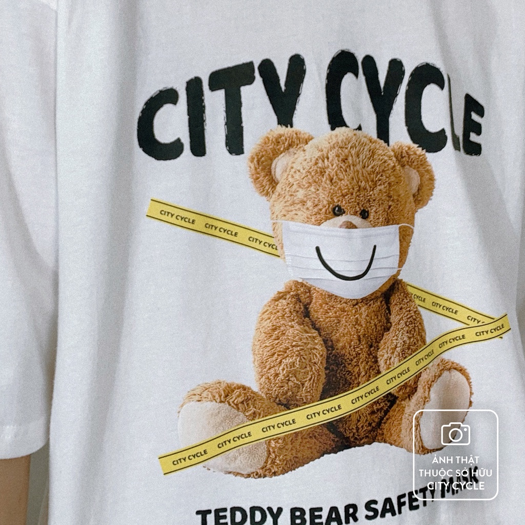 Áo thun tay lỡ Safety Bear form rộng City Cycle - áo thun adlv gấu teddy bear in hình độc đáo big size, 2 màu đen trắng | BigBuy360 - bigbuy360.vn