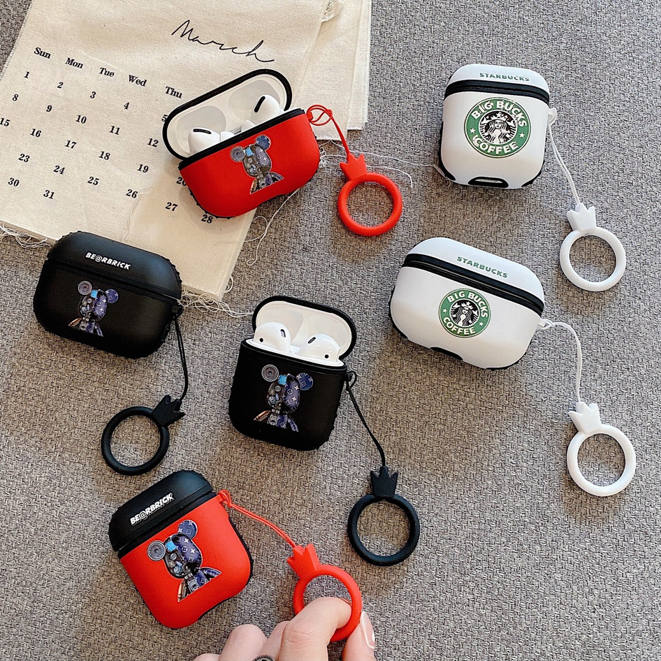 Vỏ bảo vệ hộp sạc tai nghe Bluetooth Airpods 1/2 Pro không dây in hình gấu Kwas / logo Starbucks