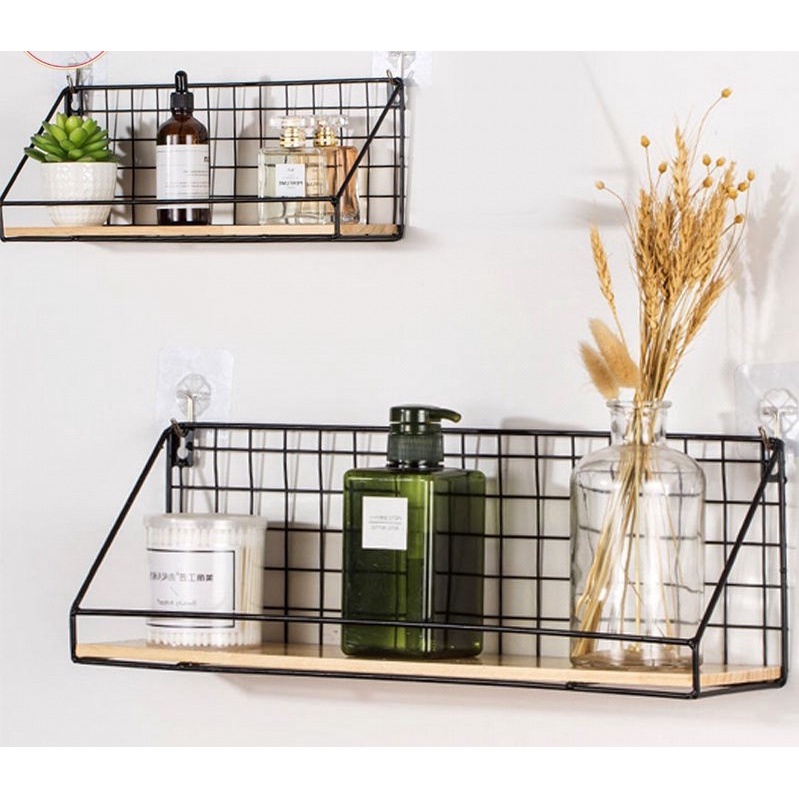 Kệ Sắt Treo Tường Đáy Gỗ Kệ Trang Trí Nhà Cửa Decor Phòng Giá Để Đồ Treo Tường
