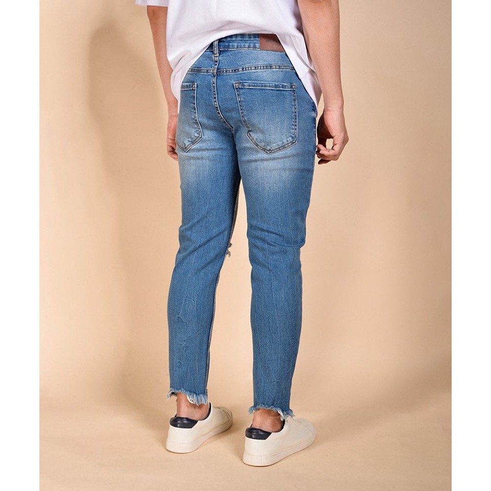 Quần jean ROUTINE 10S20DPA034 - Quần jean nam màu xanh cắt lai form lửng