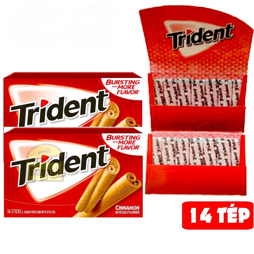 Hộp 14 miếng Kẹo Cao Su không đường Trident Mỹ nhiều vị