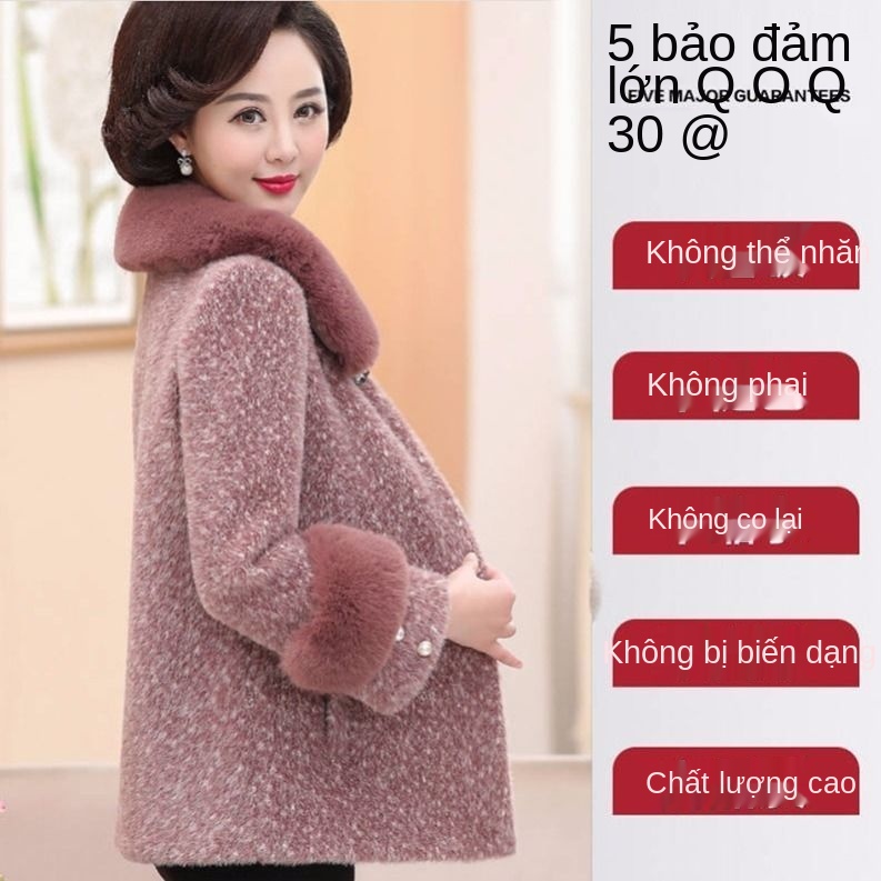 2023 Các bà mẹ trung niên và cao tuổi mặc áo khoác len lông cừu mùa đông giả nhung bông mới  phụ nữ