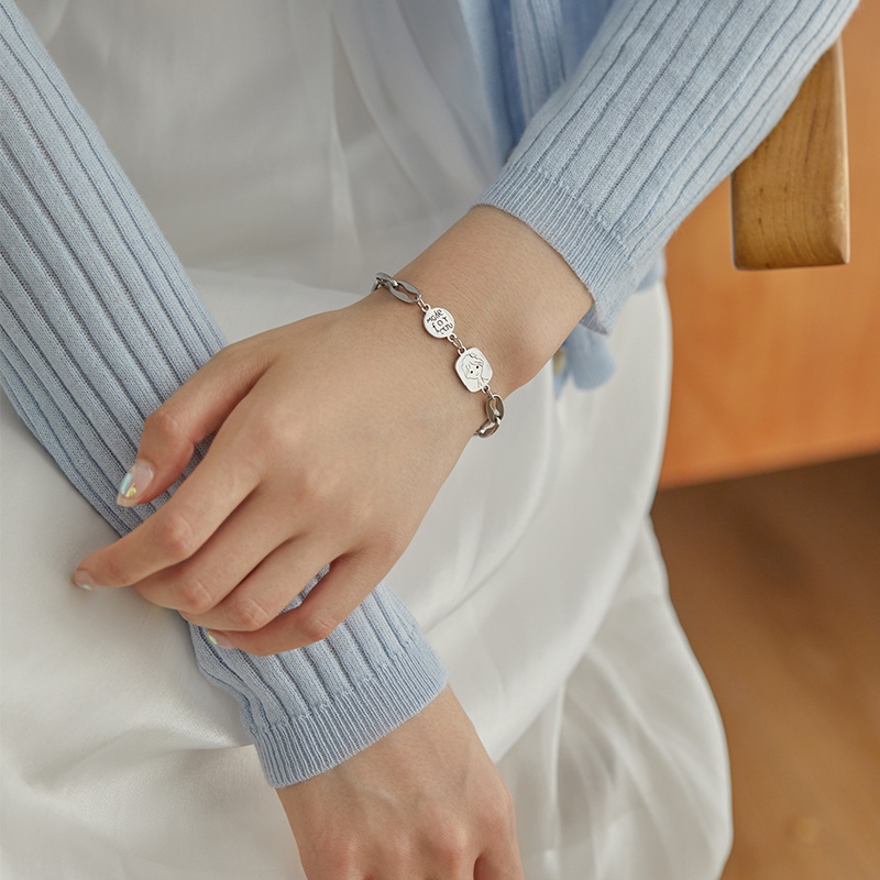 Vòng tay mạ bạc 925 phối mặt hình vuông retro thời trang phong cách Hàn Quốc