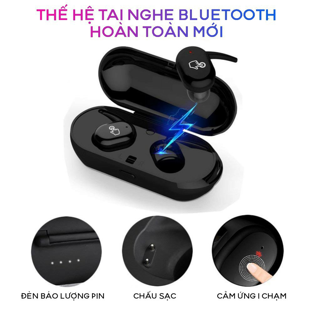 Tai Nghe Bluetooth 5.0 TWS T2C - Cảm Ứng 1 Chạm - Chống Nước IPX5 - Pin 12h - Đàm Thoại 2 tai - Tự Kết Nối