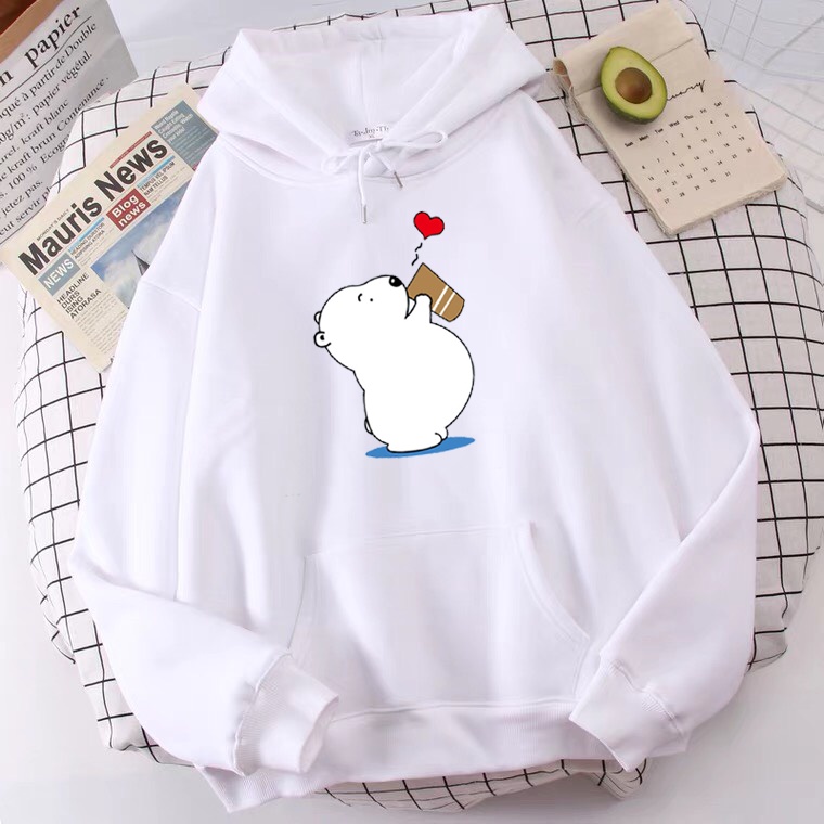 Áo Hoodie Gấu uống nước, Áo nỉ Unisex from rộng, Chất nỉ ấm mặc không xù, thiết kế phong cách - MODY
