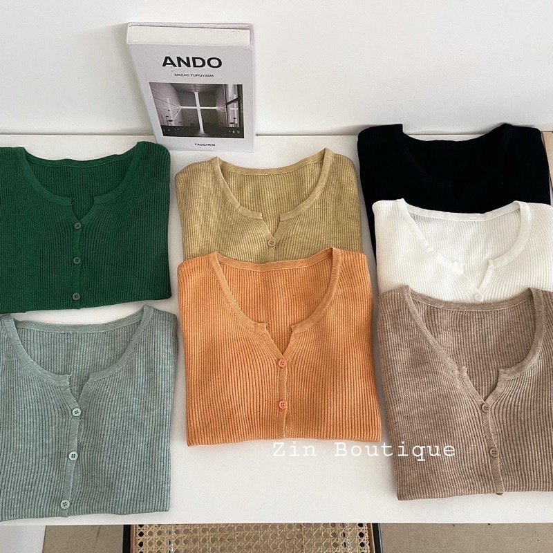 Áo cardigan len tăm cổ tròn tay ngắn (A008) | BigBuy360 - bigbuy360.vn