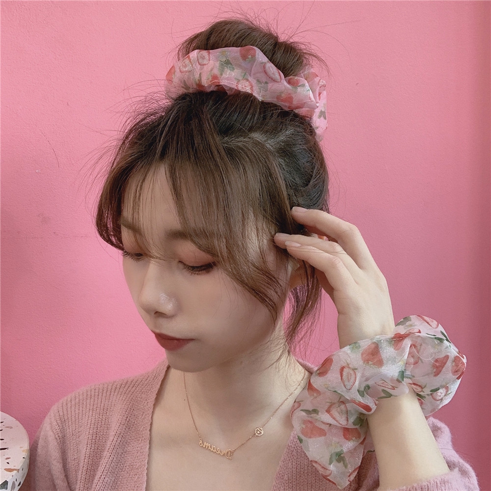 Dây buộc tóc co giãn hình trái dâu xinh xắn cho nữ