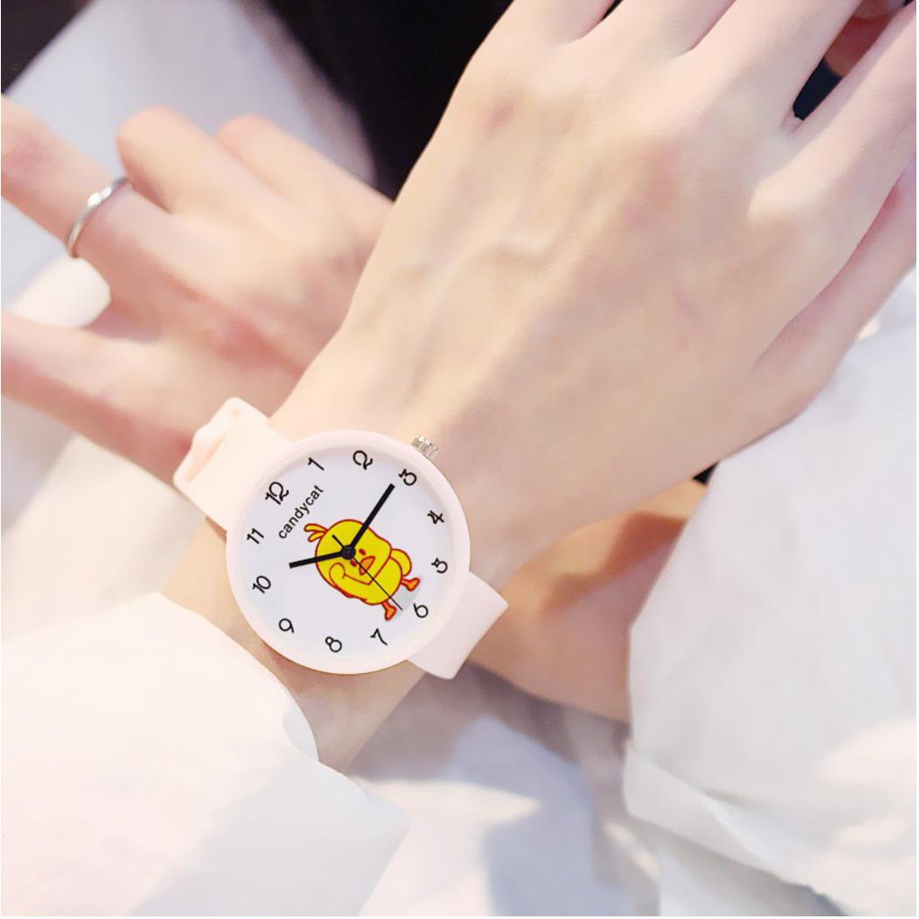 [Cực Đẹp] Đồng Hồ Nữ Dây Caosu Candycat Chú Vịt Vàng Phong Cách Hàn Quốc - Hazo