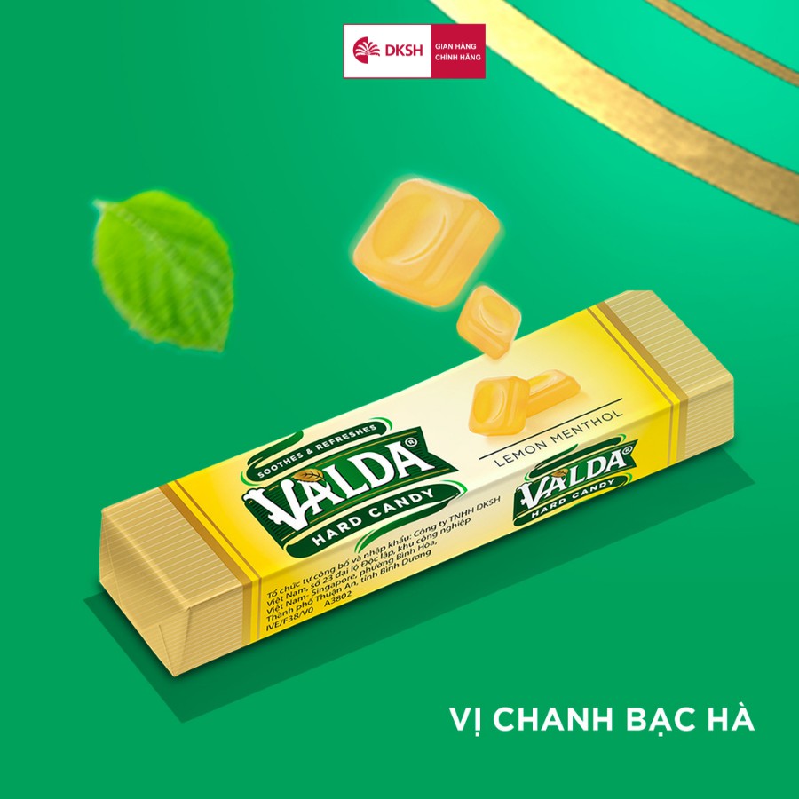 Combo 3 gói kẹo ngậm Valda Hard Candy vị bạc hà và chanh 20 viên/gói