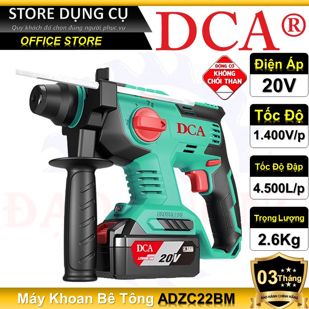 20V Máy Khoan Bê Tông Dùng Pin DCA 20V ADZC22Z, ADZC22BM | 20V/4.0Ah x 2 | Động cơ không chổi than