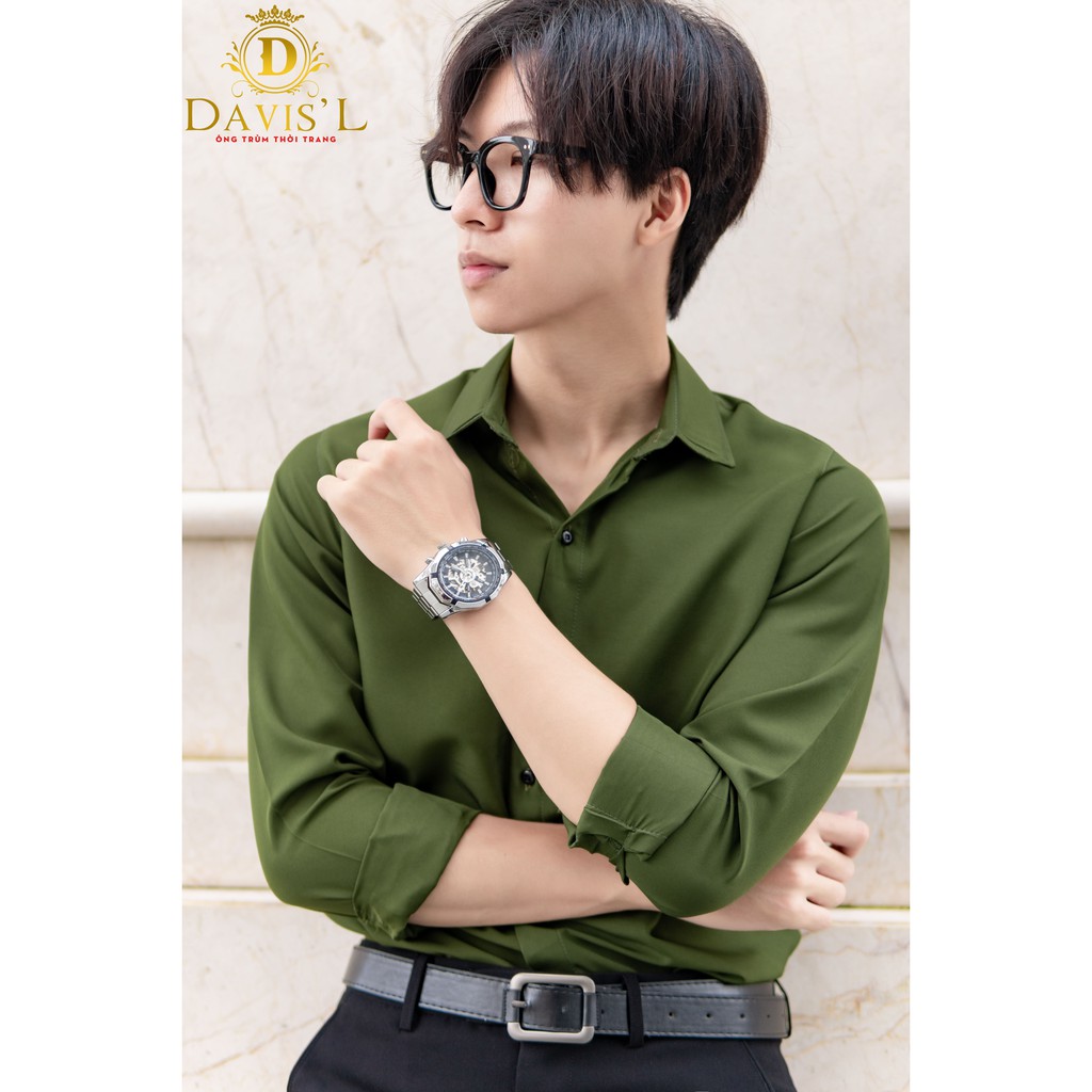 Áo Sơ Mi Nam Xanh Rêu Davis'L Chất Lụa Mỹ Cao Cấp | BigBuy360 - bigbuy360.vn