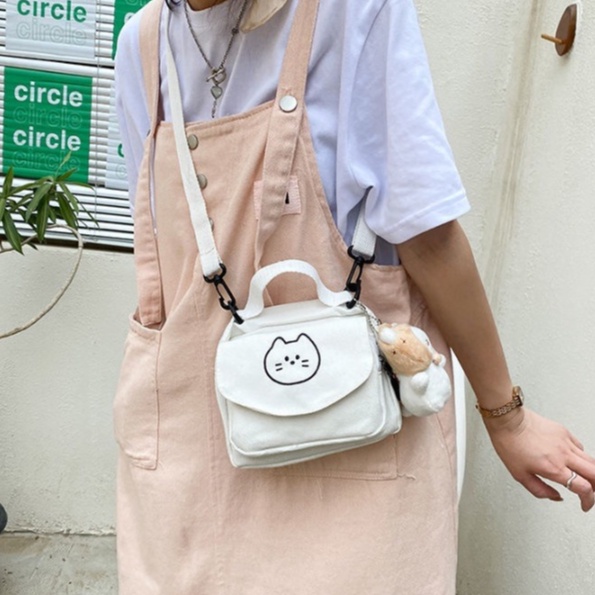 Túi Đeo Chéo Canvas Mini Nam Nữ Đi Học Đi Chơi Ngộ Nghĩnh Dễ Thương Phong Cách Hàn Quốc