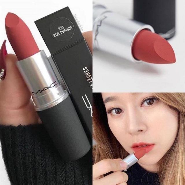Son MAC Stay Curious 923 Đỏ Cam Đất - Powder Kiss Lipstick, son MAC chính hãng date mới bao check code
