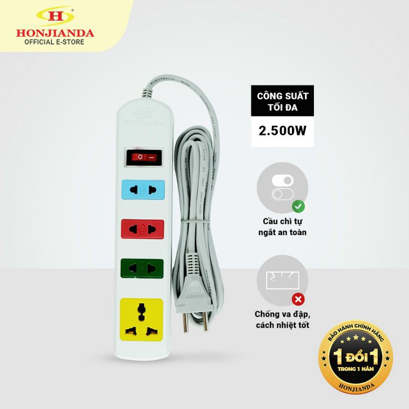 Ổ cắm điện kéo dài đa năng cao cấp của CTY HOÀNG KIẾN ĐẠT, dây dài 3M/5M An toàn chống quá tải