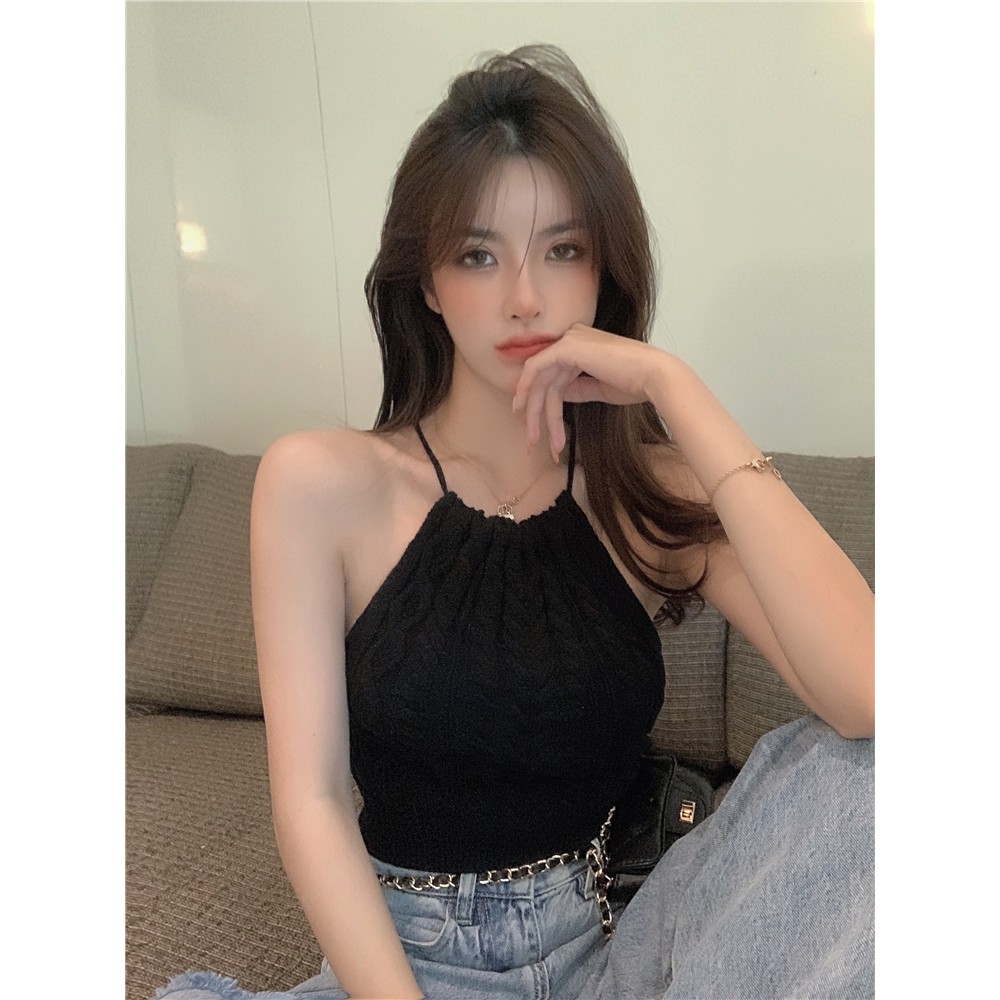 Cocory vn Áo croptop dệt kim không tay thời trang hè cho nữ