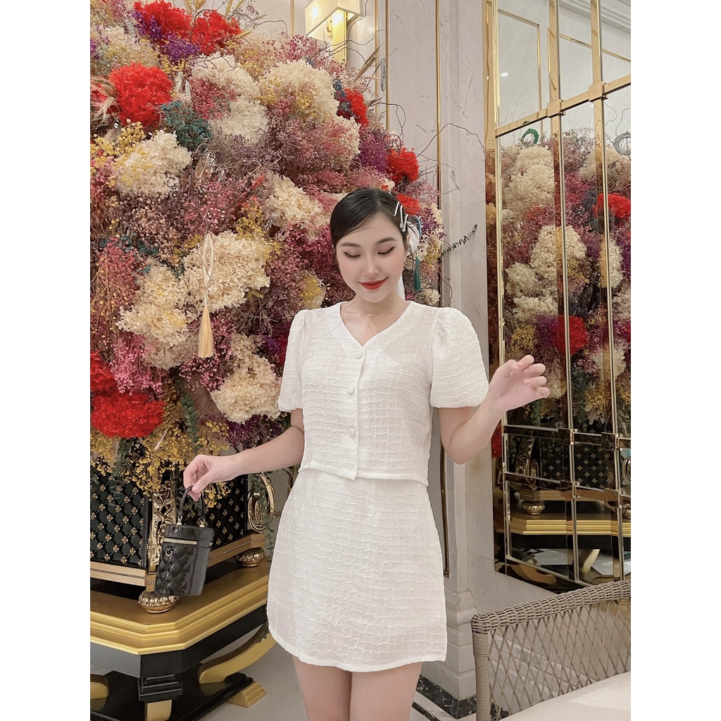 Set áo chân váy cổ tim mềm trẻ trung Set Sabrina DS86 Cin house