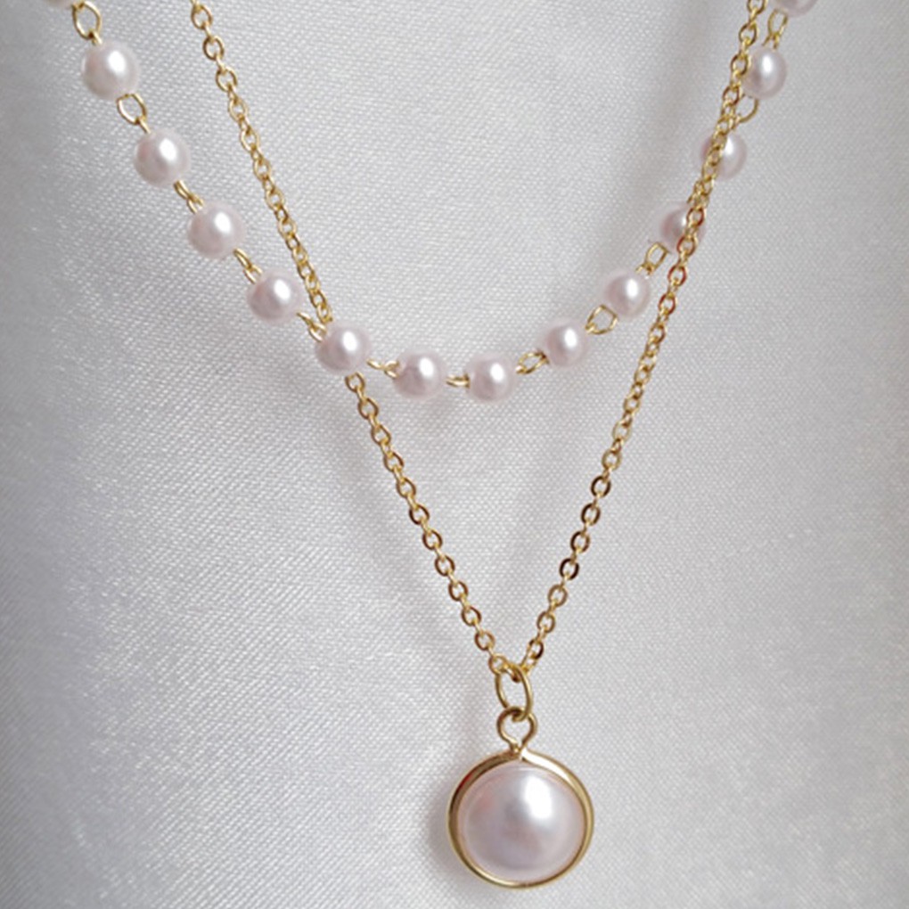 Dây Chuyền Hợp Kim 2 Lớp Đính Hạt Ngọc Trai Giả Xinh Xắn
