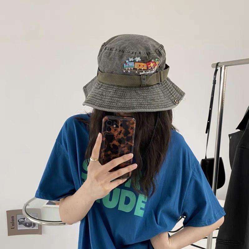 Mũ cao bồi vải demin cá tính thêu hình xe lửa cute